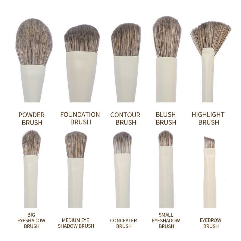 Dongshen vegan makeup brush set custom logo fiber synthetic hair cruelty-free 10pcs makeup cosmetic brushes