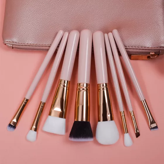 Dongshen vegan 8pcs synthetic hair makeup brush set high quality foundation powder blending brush makeup tools