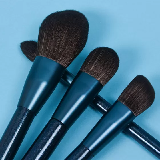 Dongshen vegan makeup brush wholesale good price fiber synthetic hair blue facial makeup beauty brush set