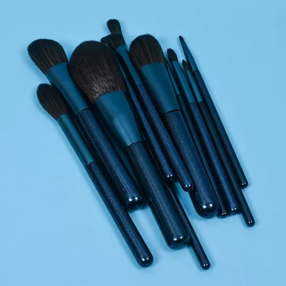 Dongshen vegan makeup brush wholesale good price fiber synthetic hair blue facial makeup beauty brush set