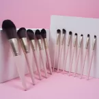 Dongshen 12pcs private label vegan cosmetic brush custom synthetic hair wood handle makeup brush set