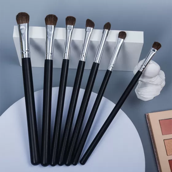 Dongshen manufacture private label natural pony hair 7pcs eye makeup brush set eyeshadow eyebrow eyeliner pencil brush