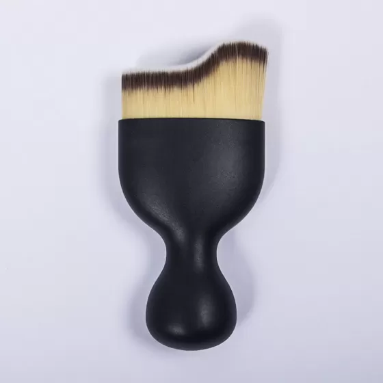 Dongshen makeup curved foundation brush custom logo vegan synthetic hair black liquid foundation cosmetic brush