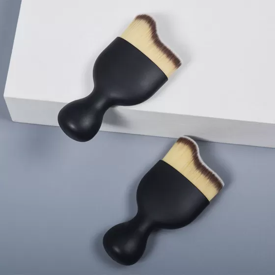 Dongshen makeup curved foundation brush custom logo vegan synthetic hair black liquid foundation cosmetic brush