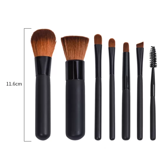 Dongshen 7pcs brown vegan synthetic hair black handle travel mini makeup brush set