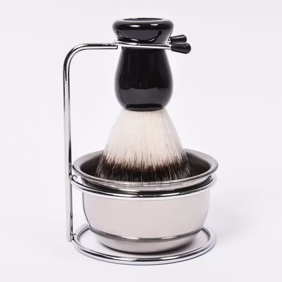 Dongshen shaving set manufacture custom logo vegan synthetic shaving brush metal shaving bowl stand