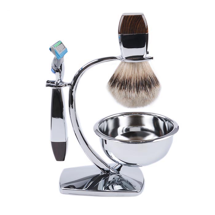 Dongshen premium men shaving brush set factory luxury badger hair shaving brush razor bowl stand shaving set