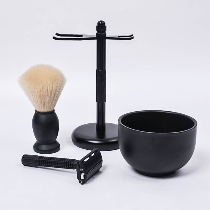 Dongshen men shaving brush set cruelty free synthetic hair wooden shaving brush safety razor shaving bowl stand